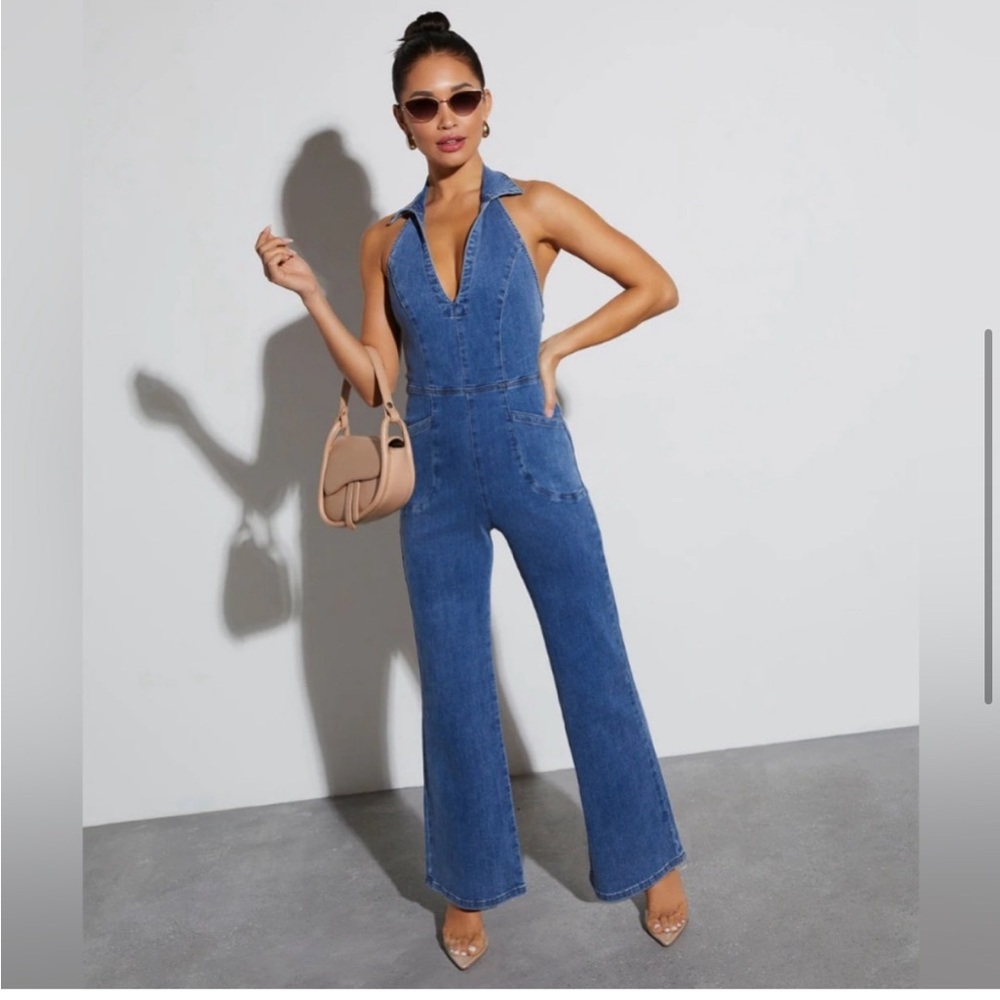 Vici Blue Flare Denim Jumpsuit